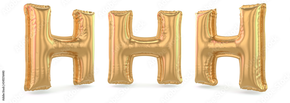Capital letter H. Uppercase. Inflatable gold balloon on background. 3D Capital letter H. Uppercase. Inflatable gold balloon on background. 3D