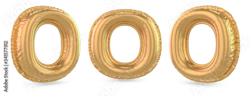 Capital letter O. Uppercase. Inflatable gold balloon on background. 3D