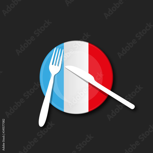 assiette bleu, blanc, rouge et couvert- manger français, producteurs locaux concept