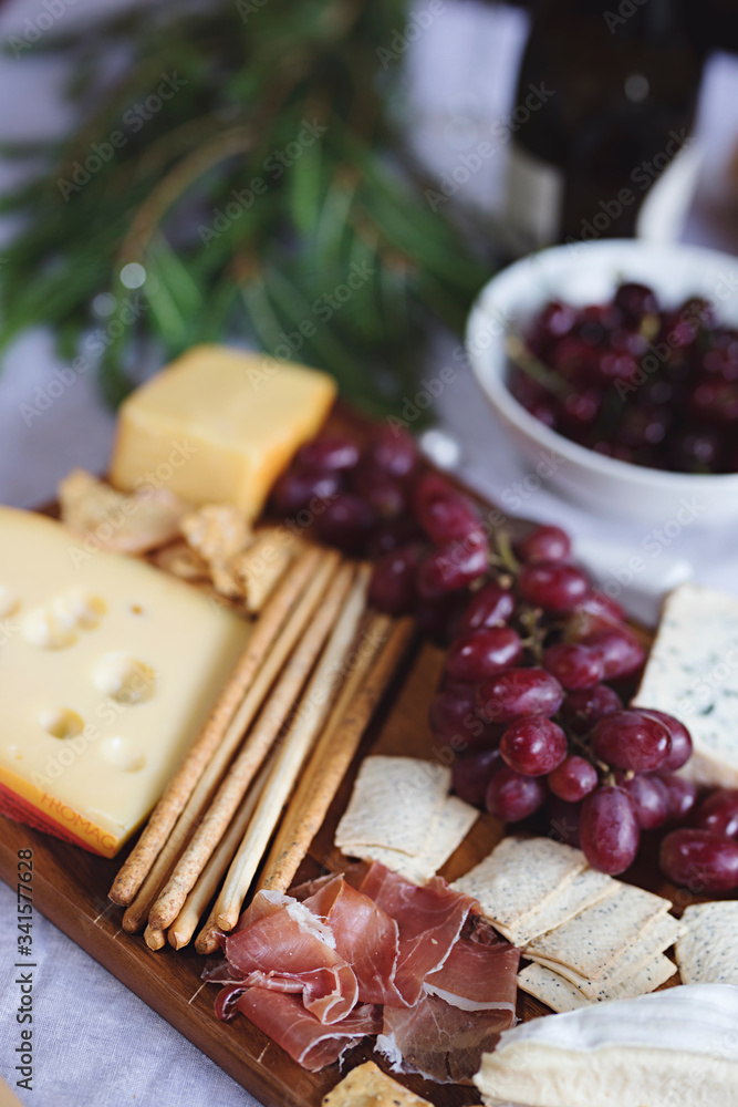 Close up of cheese platter for christmas lunch 