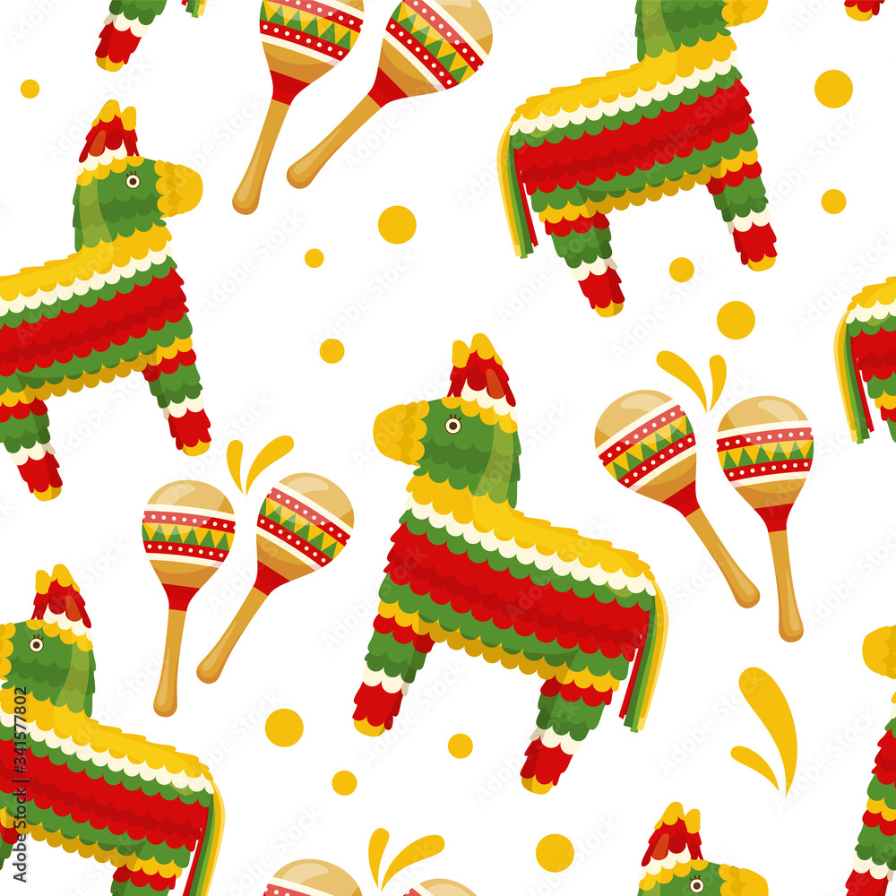 Seamless pattern of Mexican traditional festive paper toy donkey pinata ...