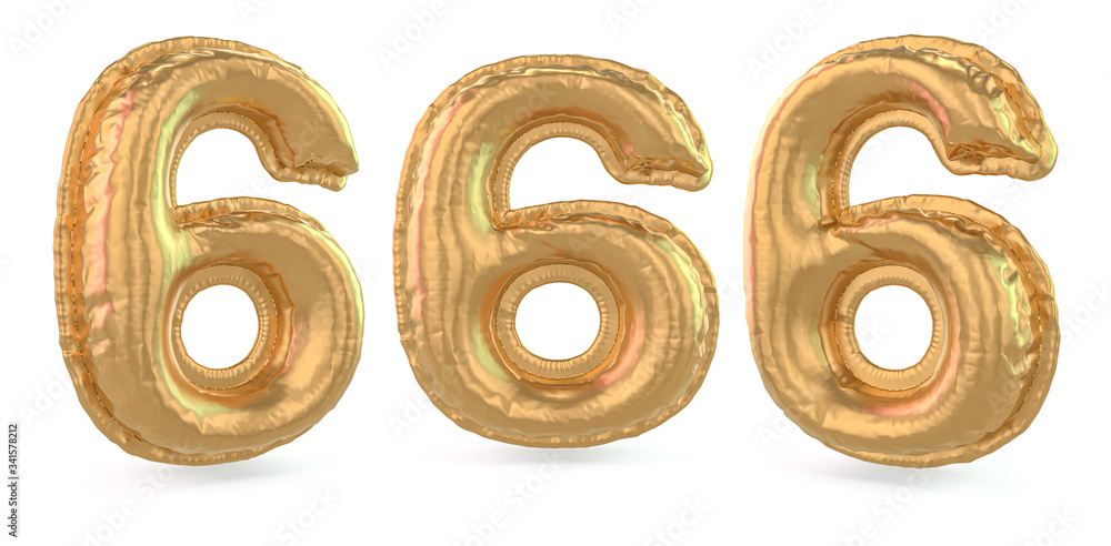 Number 6. Digital sign. Inflatable gold balloon on background. 3D Number 6. Digital sign. Inflatable gold balloon on background. 3D