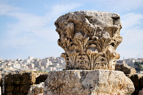 Columns details of ruined Greco-Roman city in Jerash, Jordan photo