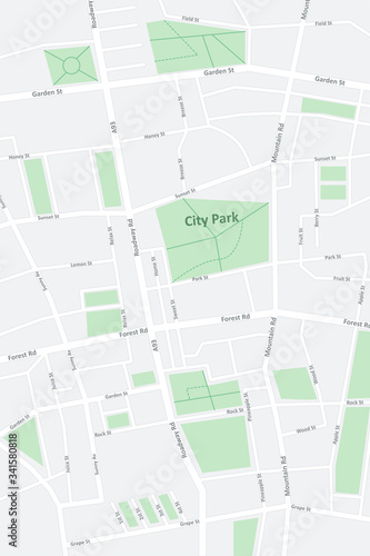 Sample Street map background. Fictional map space for use in design. Street and road names invented. Vector Illustration