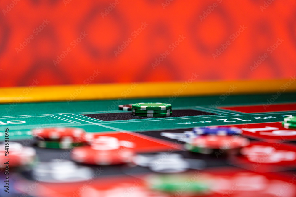Fototapeta premium Roulette table close up at the Casino - Selective Focus