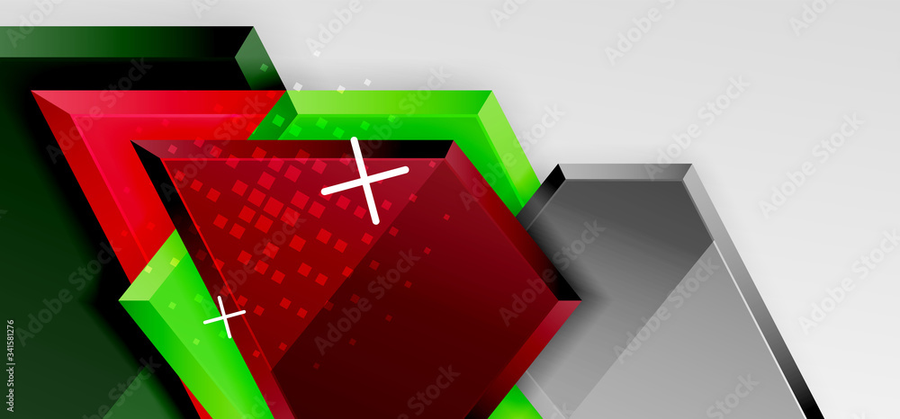 Metal glossy shiny geometric shapes with 3d effect composition. Techno futuristic vector abstract background For Wallpaper, Banner, Background, Card, Book Illustration, landing page