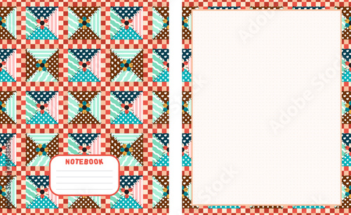 Vector printing paper note with dotted sheet for bullet journal and cover background. Kawaii paper for notebook, handwriting letters, diary, planners, notes. Abstract patchwork, textile style
