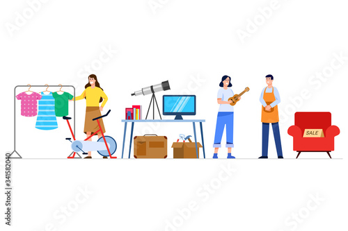 Woman Bid Second Hand Item At Garage Sale Market