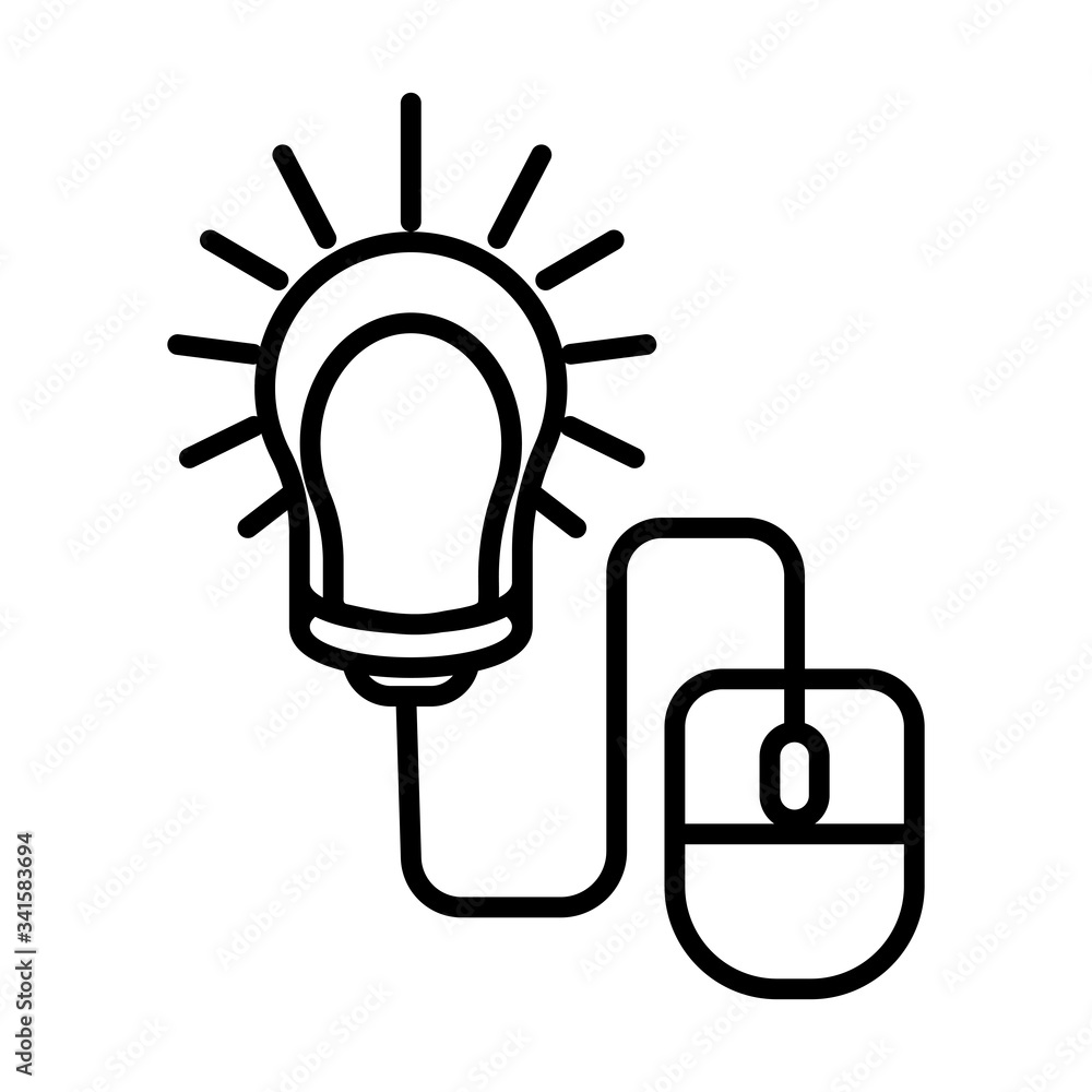 mouse with bulb education online line style mouse with bulb education online line style