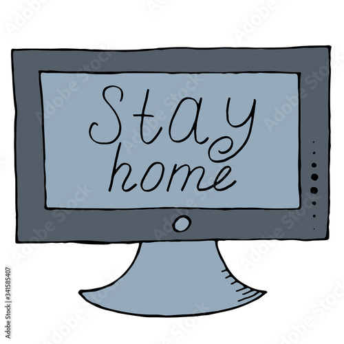 vector illustration recommending staying home from the tv screen in the news