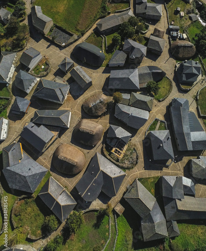 Aerial view in el Bierzo,  village of Balouta. Leon.Spain. Drone Photo photo