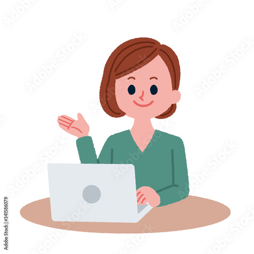 リモートで働く女性のイラスト