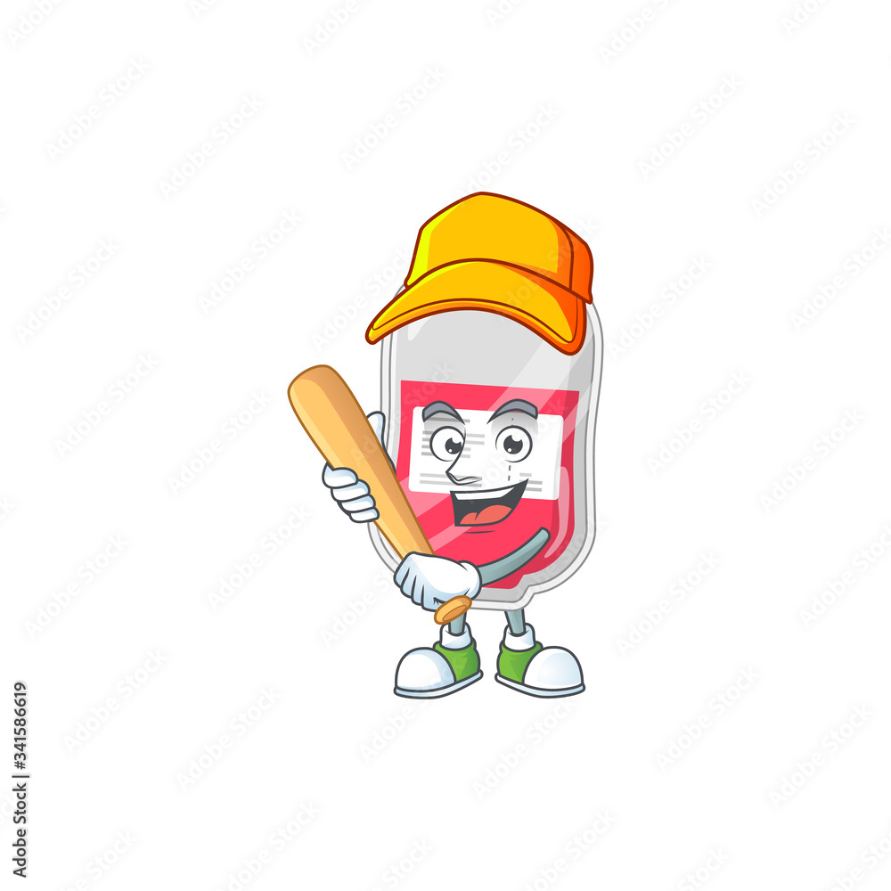 Obraz premium Bag of blood cartoon design concept of hold baseball stick