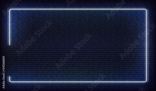 Neon frame border. White neon glowing background