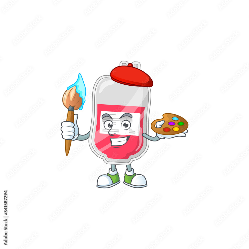 Obraz premium Artistic Artist of bag of blood cartoon character painting with a brush