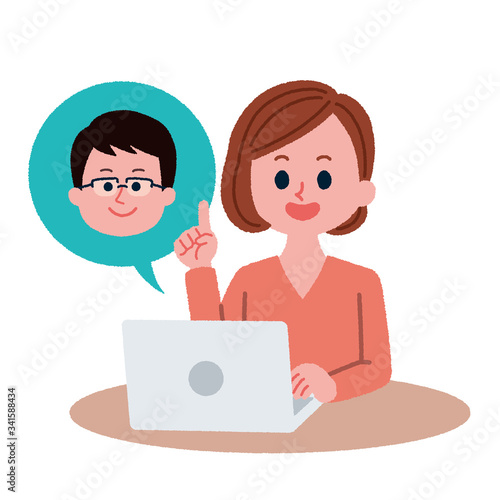 リモートで働く女性のイラスト