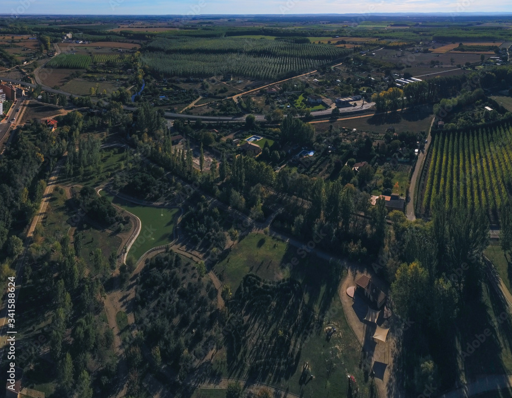 Aerial view in Benavente, village of Zamora,Spain. Drone Shoot