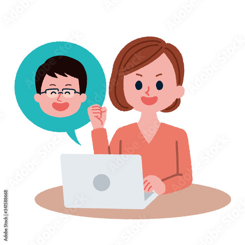 リモートで働く女性のイラスト