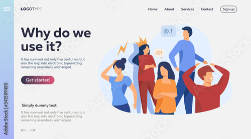 Group of people with problem behavior. Arrogant, angry, bored, selfish, proud man and woman failing in communication. Vector illustration for society, social skills concept