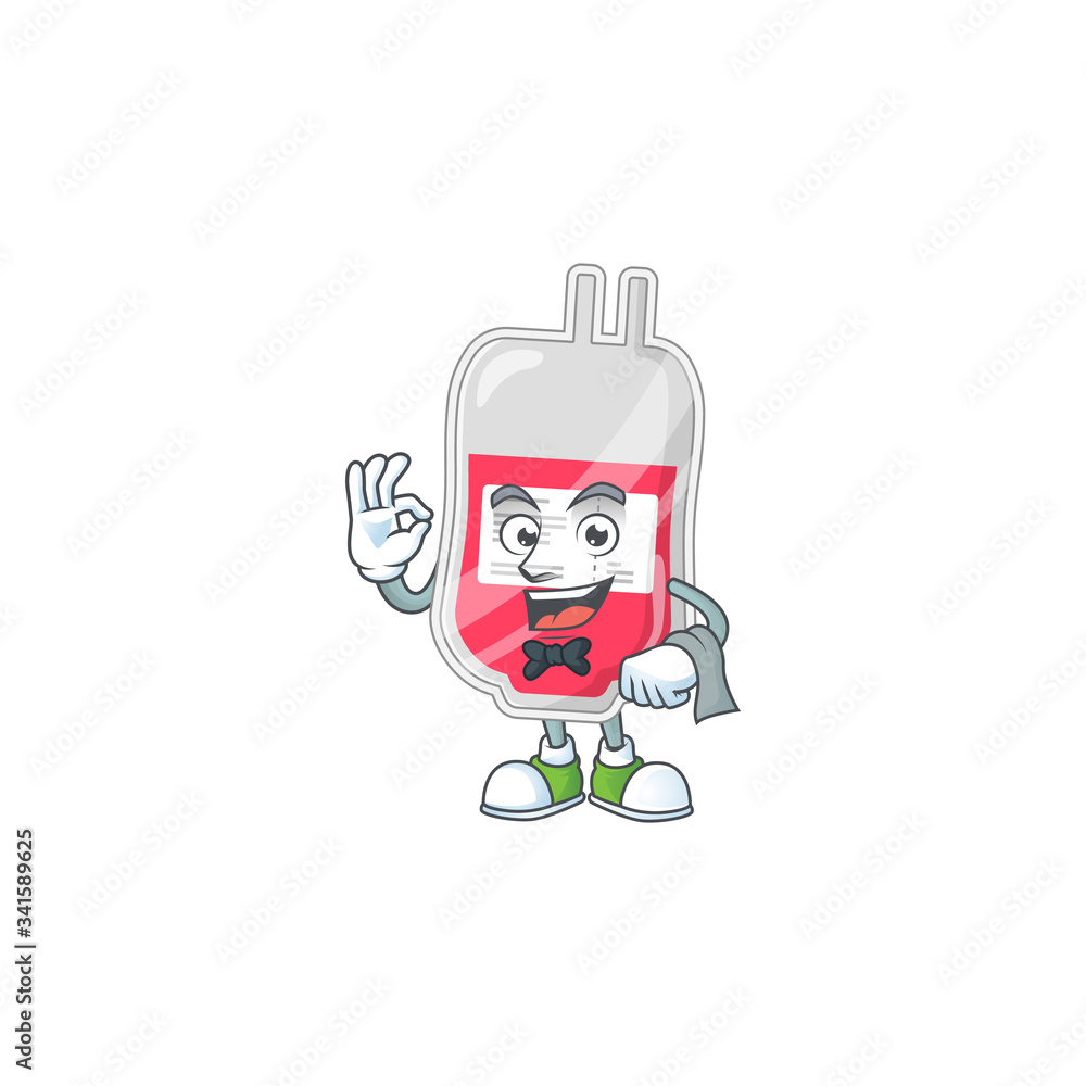 A bag of blood waiter cartoon character ready to serve A bag of blood waiter cartoon character ready to serve
