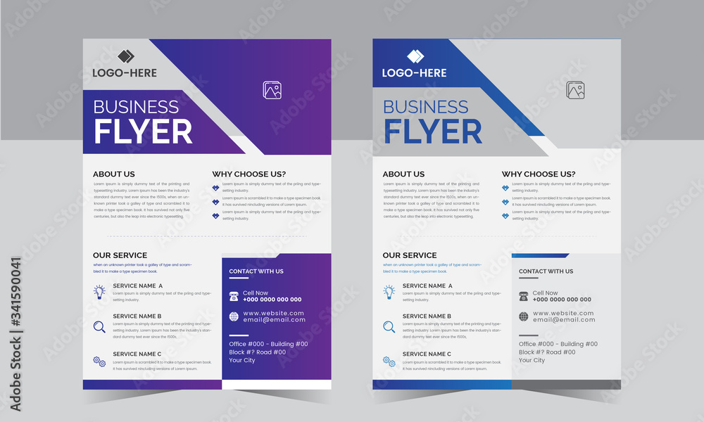 Modern business flyer template with color set