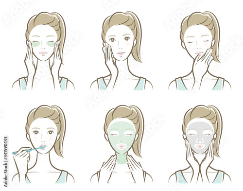 スキンケアをしている女性のイラスト