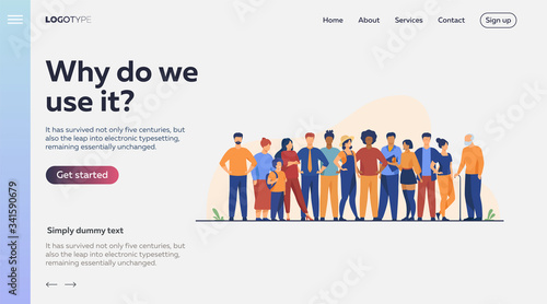 Diverse crowd of people of different ages and races. Multiracial community members standing together. Vector illustration for civil society, diversity, multinational public concept