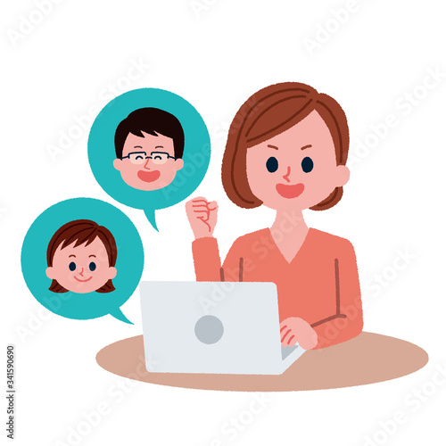 リモートで働く女性のイラスト
