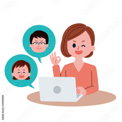 リモートで働く女性のイラスト