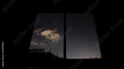 Window timelapse at night 4k in the city Valencia, Spain.
