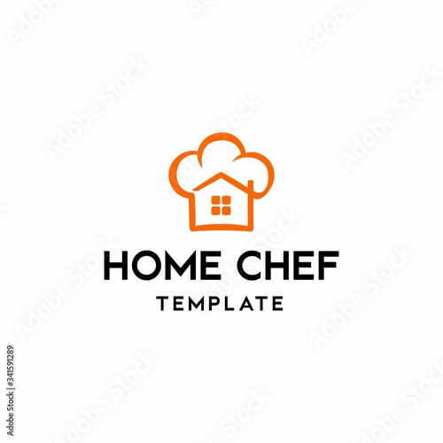 Home Chef logo design vector from creative combination of a house and a chef's hat,  good logo for catering, restaurant, home cooking, home industry etc.