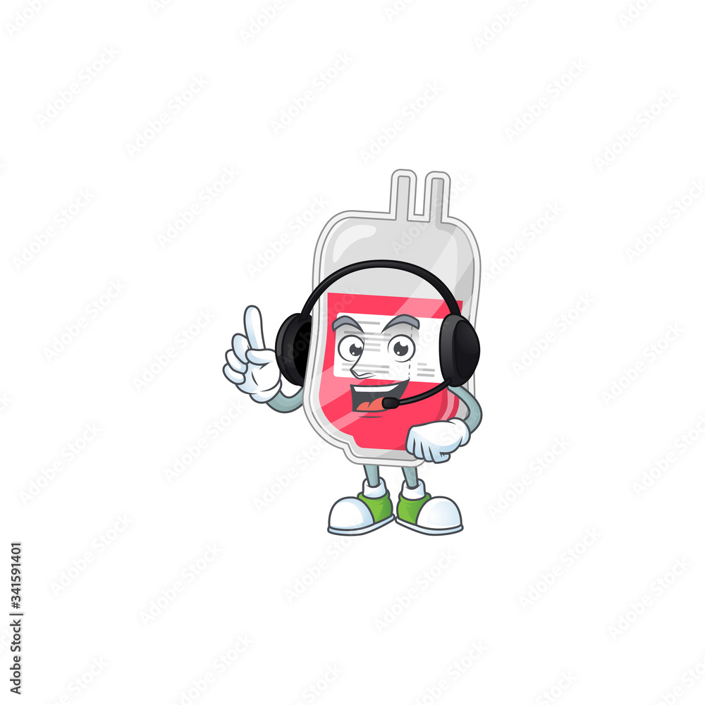 Bag of blood cartoon character style speaking on headphone Bag of blood cartoon character style speaking on headphone