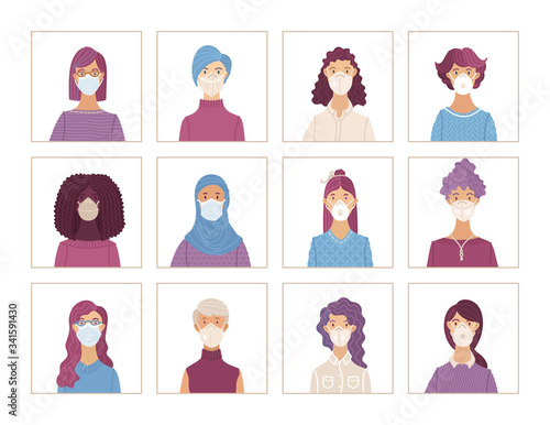 Multicultural group of people in medical masks