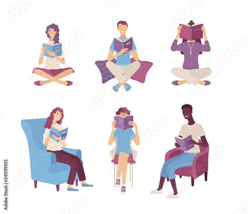 People reading books while sitting bundle