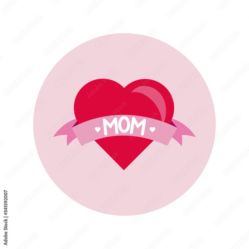 mother day heart and ribbon block and flat style icon mother day heart and ribbon block and flat style icon