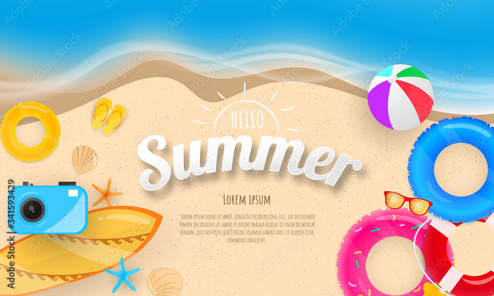 Spring Summer frame poster, swim ring greeting background. banner  vector illustration and design for poster card,