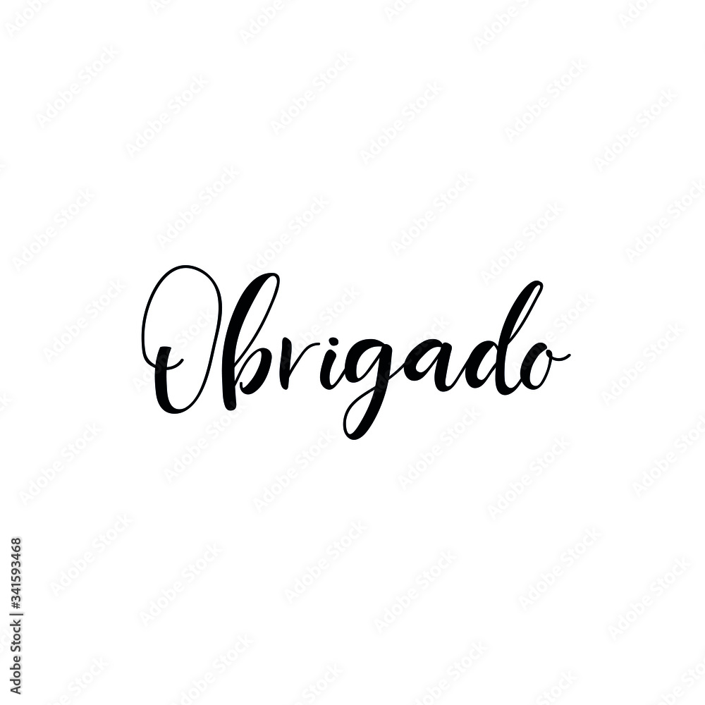 Text in Portuguese: Thank You. Vector illustration. Lettering. Ink illustration.