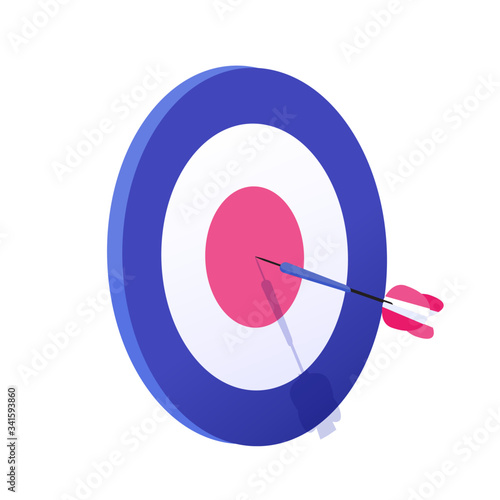 Cartoon arrow exactly on target vector graphic illustration