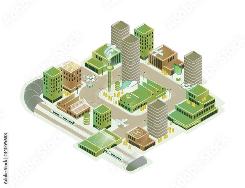 Colorful smart city isometric model vector illustration