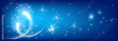 Two lovers blazing comets flying in outer space in blue night sky with sparkling shining fantastic stars. Cosmic heavenly fantasy.