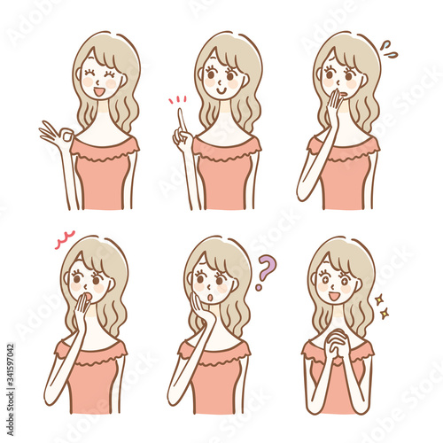 Cute female facial expression variations