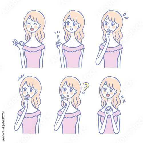 Cute female facial expression variations