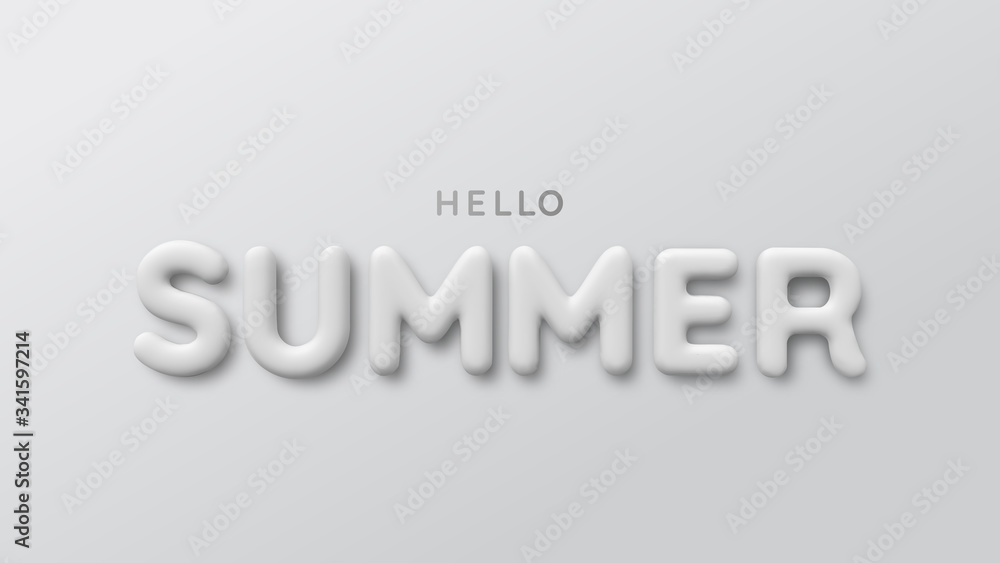 White 3d inscription summer. Hello summertime. Realistic illustration. The poster for sale and an advertizing sign. Vector illustration White 3d inscription summer. Hello summertime. Realistic illustration. The poster for sale and an advertizing sign. Vector illustration