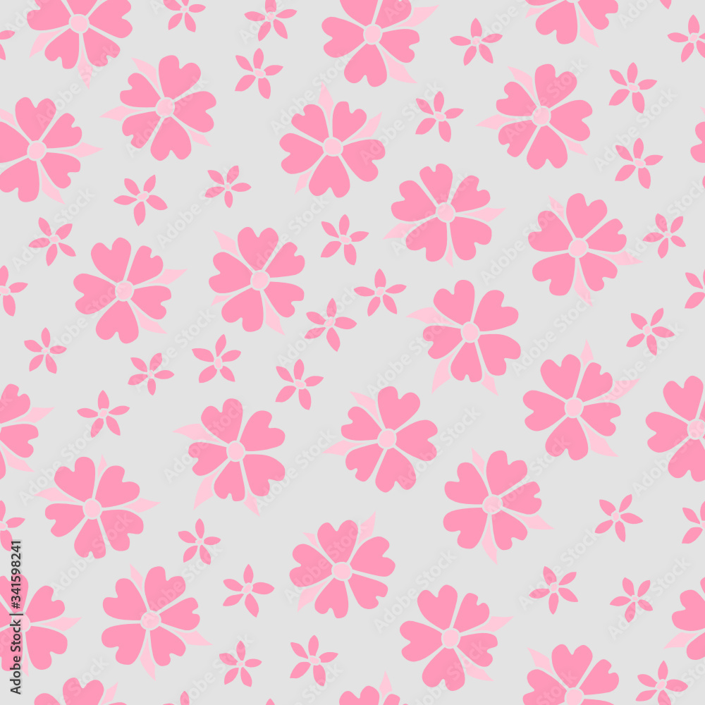 Seamless pattern with heart-shaped soft pink flowers on a grey background Seamless pattern with heart-shaped soft pink flowers on a grey background