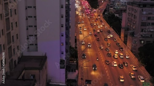 Aerial view to the traffic in Radial Leste, avenue, Sao Paulo, Brazil photo