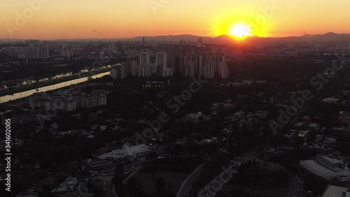 Aerial view to sunset in Vila Leopoldina neighborhood, Sao Paulo, Brazil photo