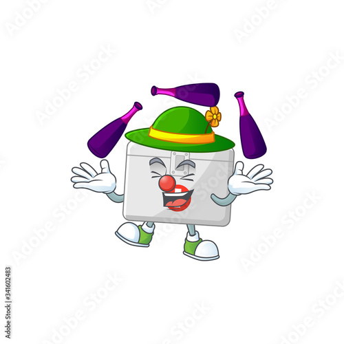 mascot cartoon style of first aid kit playing Juggling on stage