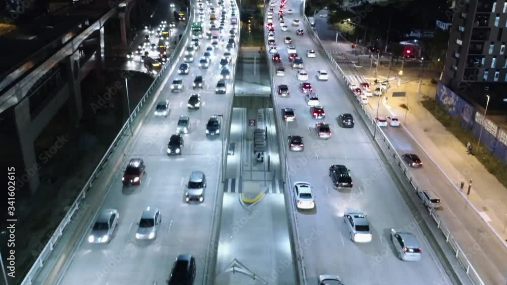 Aerial view to Estaiada bridge and the traffic, at night, Sao Paulo, Brazil Aerial view to Estaiada bridge and the traffic, at night, Sao Paulo, Brazil