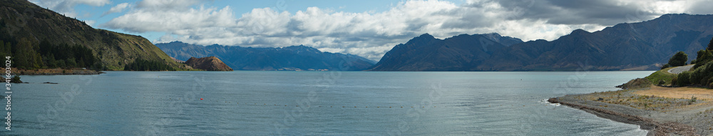 View of Lake Hawea from Lake Hawea Dam in Hawea,Otago on South Island of New Zealand
