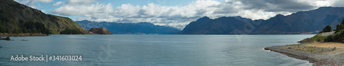 View of Lake Hawea from Lake Hawea Dam in Hawea,Otago on South Island of New Zealand 